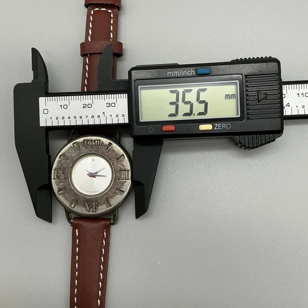 Vintage Fossil Club Fossil Mens Watch 36mm Silver Tone Brown Leather New Battery
